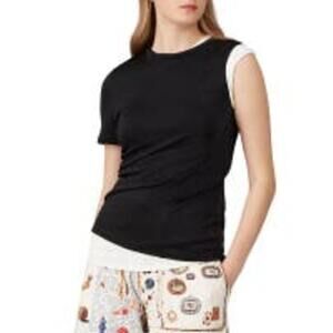 Monse Size 4 Double Layer Twisted Top Black White One Shoulder Crew Neck